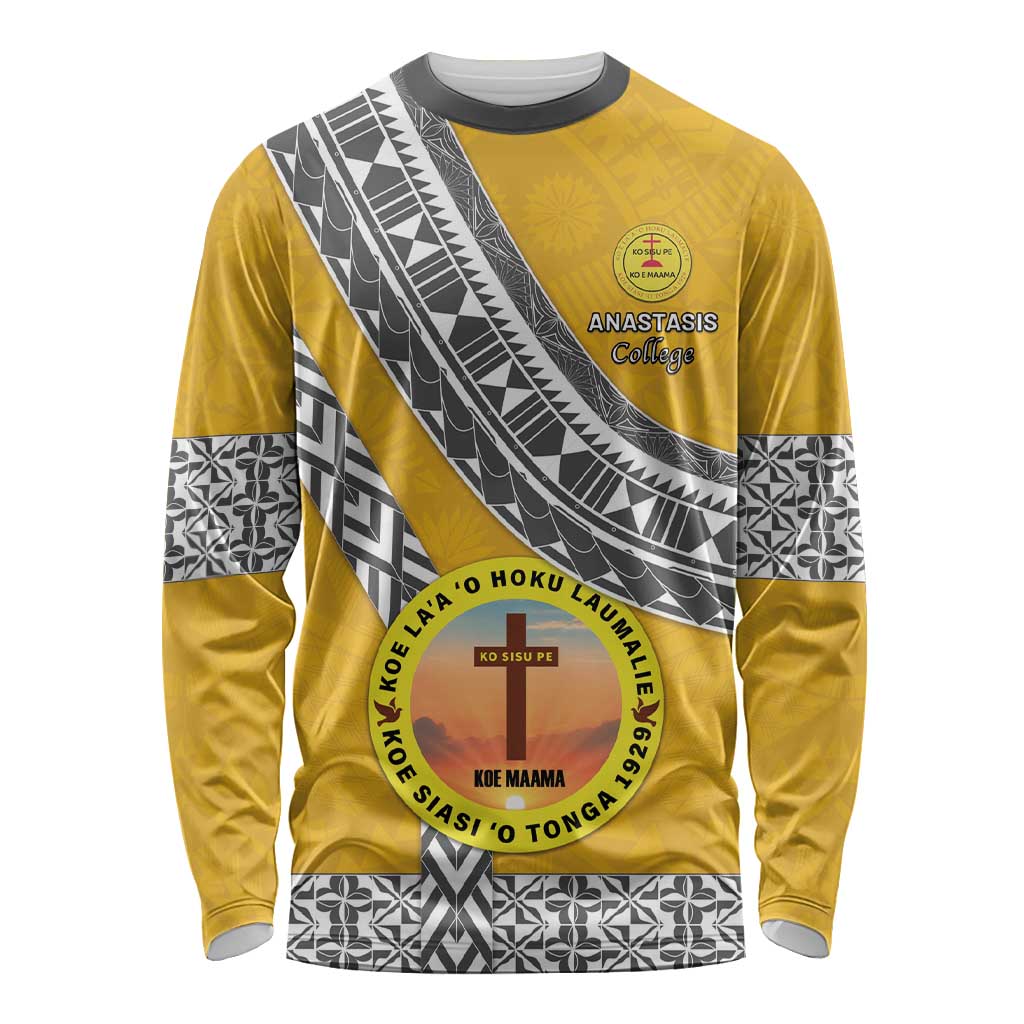 Personalised Anastasis College Long Sleeve Shirt Tonga Unique Style LT05 Unisex Yellow - Polynesian Pride