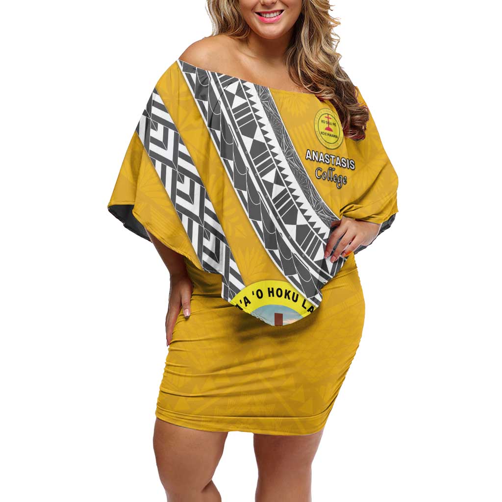 Personalised Anastasis College Off Shoulder Short Dress Tonga Unique Style - Polynesian Pride