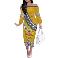 Personalised Anastasis College Off The Shoulder Long Sleeve Dress Tonga Unique Style LT05 Women Yellow - Polynesian Pride