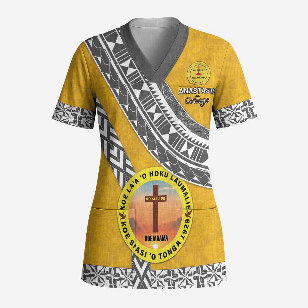 Personalised Anastasis College Scrub Top Tonga Unique Style LT05 Adult Yellow - Polynesian Pride