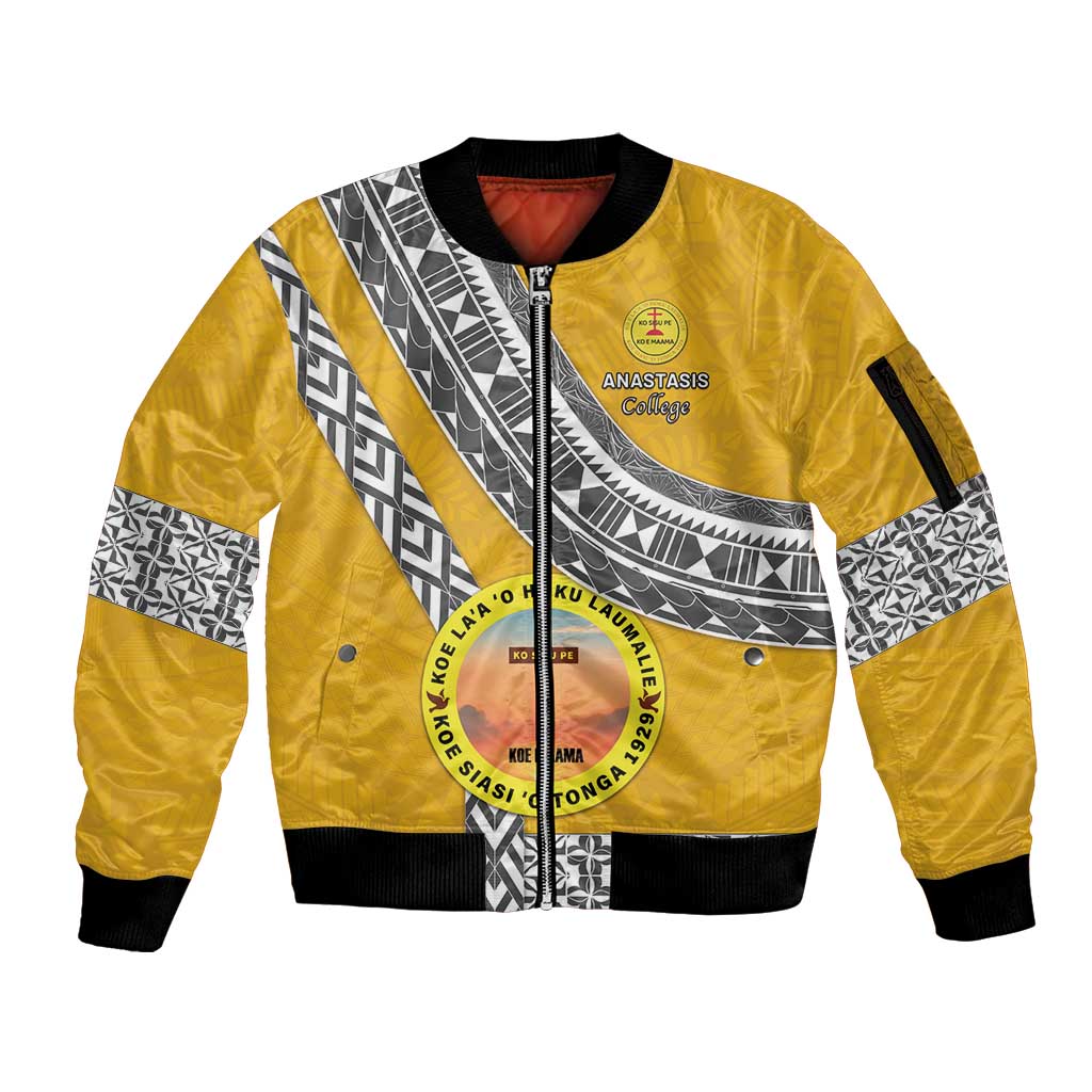 Personalised Anastasis College Sleeve Zip Bomber Jacket Tonga Unique Style - Polynesian Pride