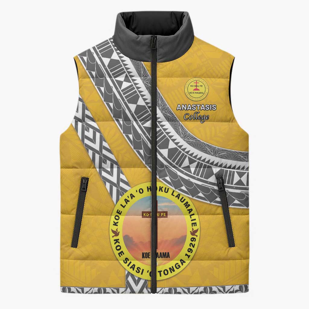 Personalised Anastasis College Sleeveless Puffer Jacket Tonga Unique Style LT05 Unisex Yellow - Polynesian Pride