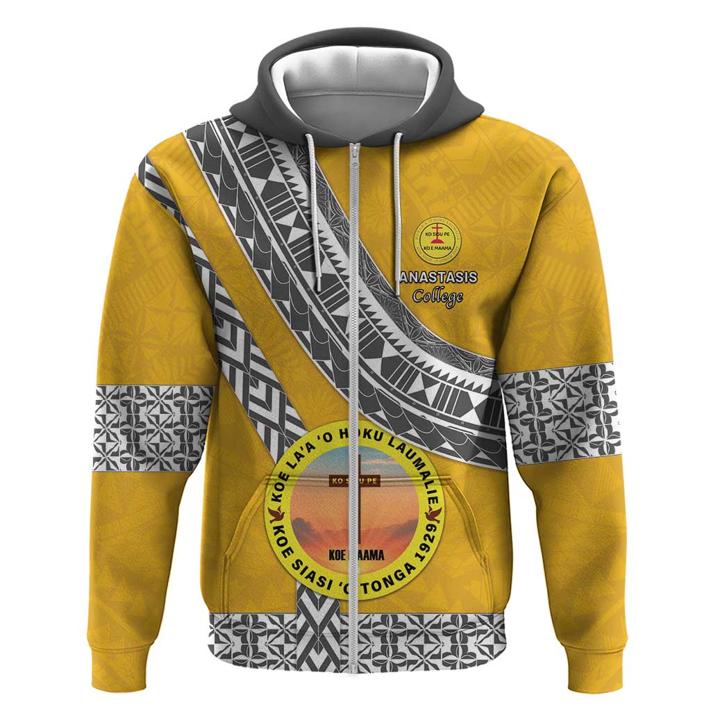 Personalised Anastasis College Zip Hoodie Tonga Unique Style LT05 Zip Hoodie Yellow - Polynesian Pride