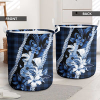 Hawaii Ukulele Laundry Basket Tropical Flowers With Palaka Effect Blue Version - Polynesian Pride