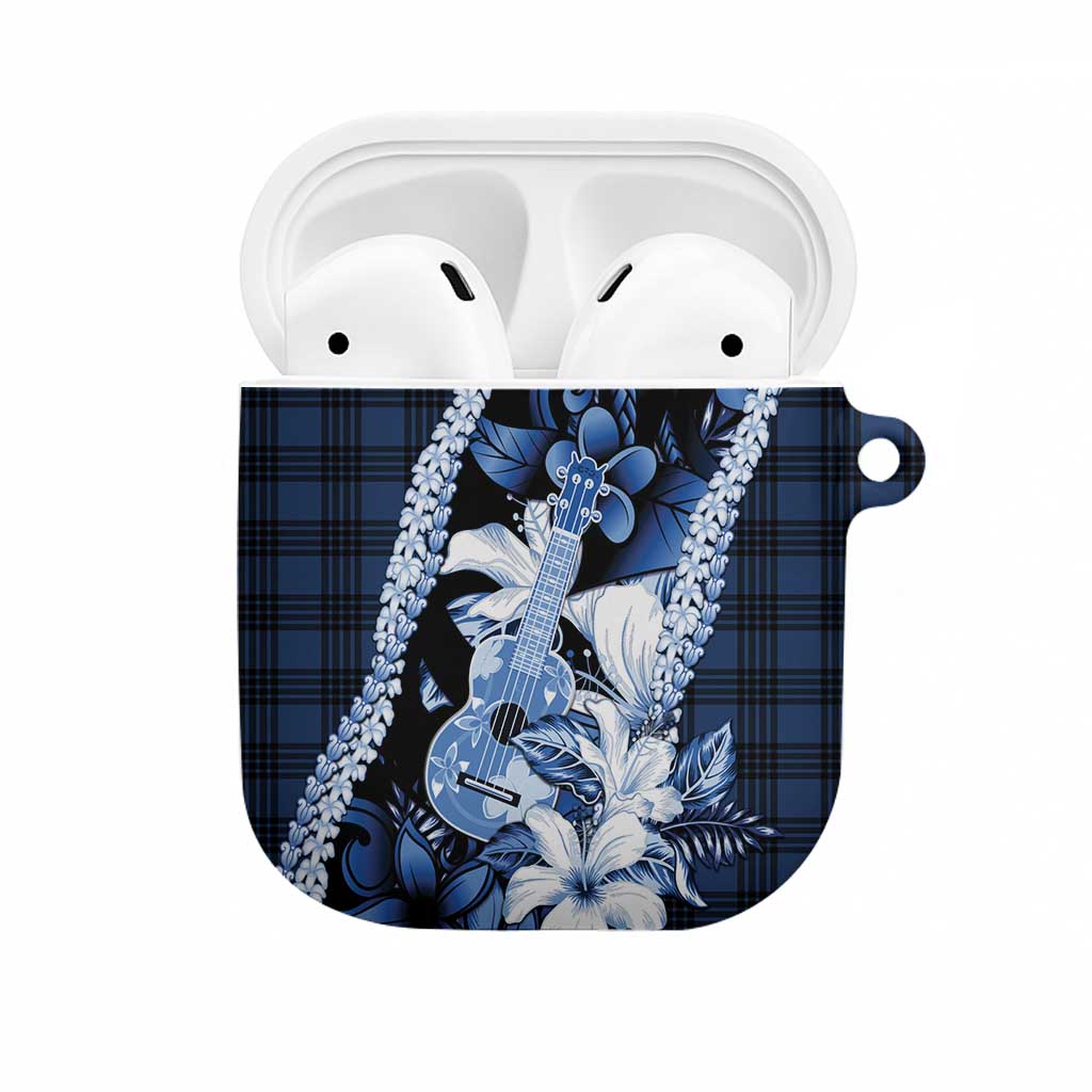 Hawaii Ukulele AirPods Case Tropical Flowers With Palaka Effect Blue Version - Polynesian Pride
