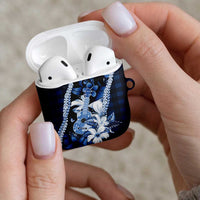 Hawaii Ukulele AirPods Case Tropical Flowers With Palaka Effect Blue Version - Polynesian Pride