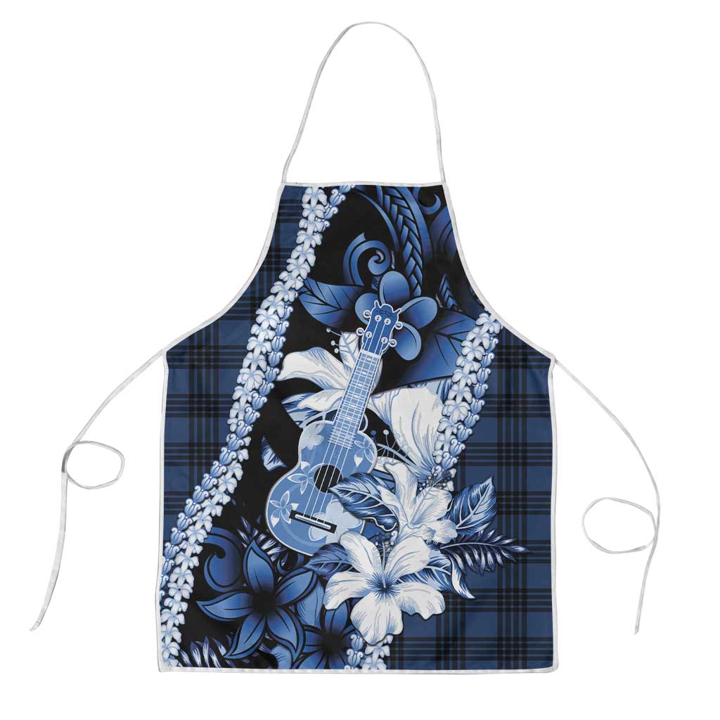 Hawaii Ukulele Apron Tropical Flowers With Palaka Effect Blue Version - Polynesian Pride