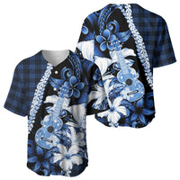 Hawaii Ukulele Baseball Jersey Tropical Flowers With Palaka Effect Blue Version LT05 - Polynesian Pride
