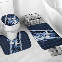Hawaii Ukulele Bathroom Set Tropical Flowers With Palaka Effect Blue Version LT05 Mat Set Only (3 pcs) One Size Blue - Polynesian Pride