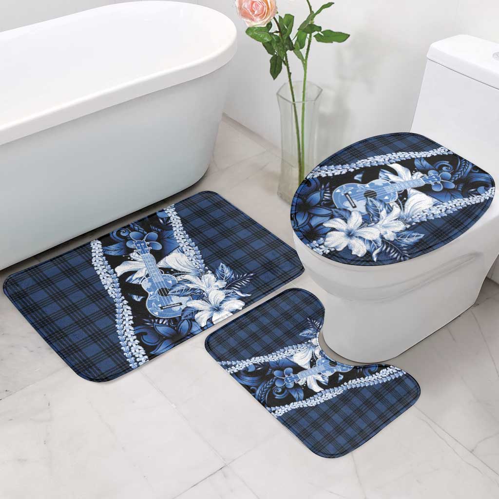 Hawaii Ukulele Bathroom Set Tropical Flowers With Palaka Effect Blue Version LT05 - Polynesian Pride