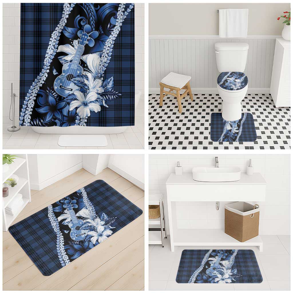Hawaii Ukulele Bathroom Set Tropical Flowers With Palaka Effect Blue Version LT05 - Polynesian Pride