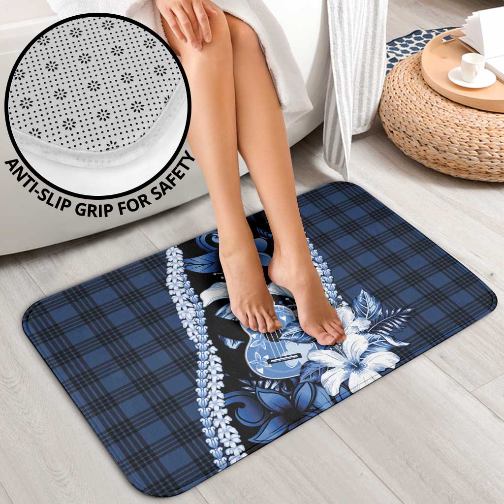 Hawaii Ukulele Bathroom Set Tropical Flowers With Palaka Effect Blue Version LT05 - Polynesian Pride