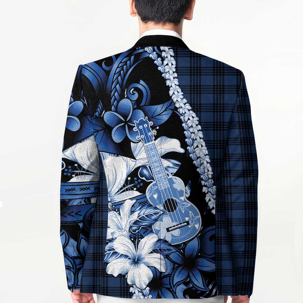 Hawaii Ukulele Blazer Tropical Flowers With Palaka Effect Blue Version - Polynesian Pride