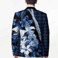 Hawaii Ukulele Blazer Tropical Flowers With Palaka Effect Blue Version - Polynesian Pride
