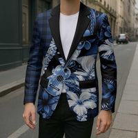 Hawaii Ukulele Blazer Tropical Flowers With Palaka Effect Blue Version - Polynesian Pride