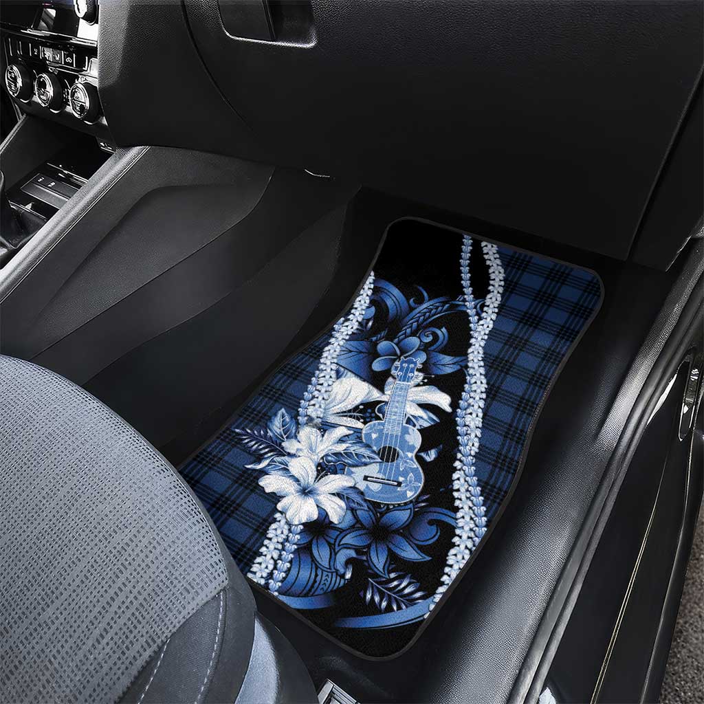 Hawaii Ukulele Car Mats Tropical Flowers With Palaka Effect Blue Version - Polynesian Pride