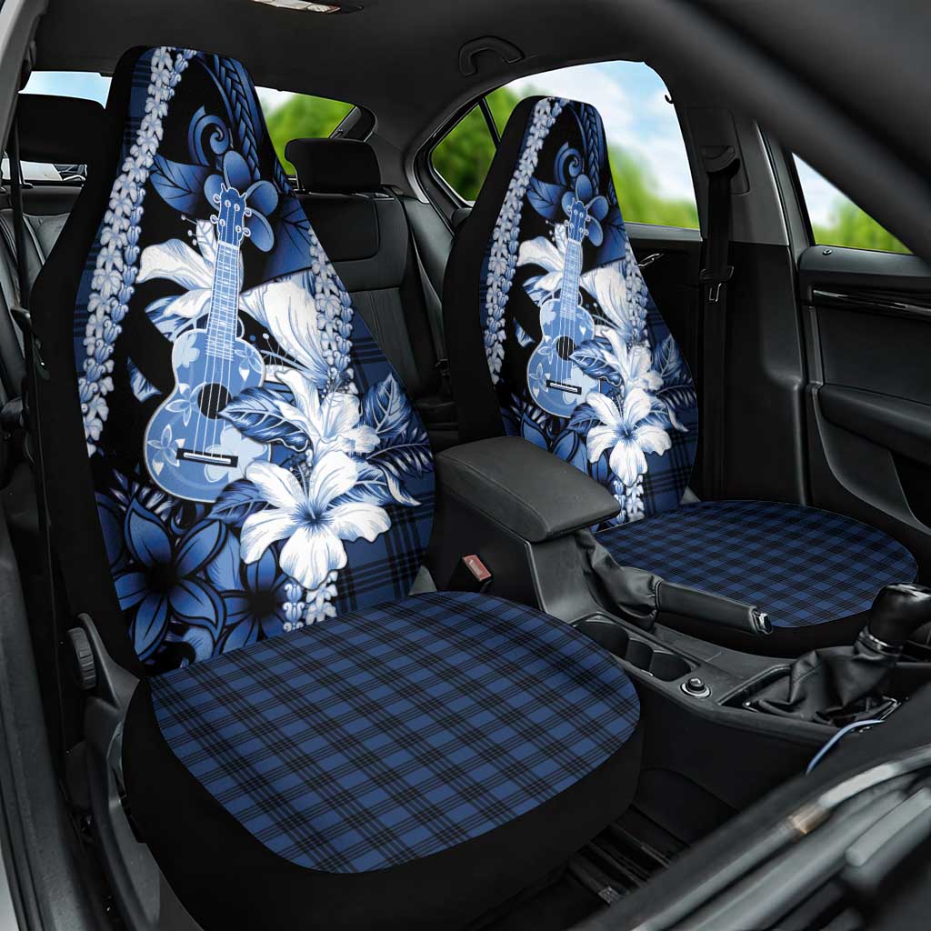 Hawaii Ukulele Car Seat Cover Tropical Flowers With Palaka Effect Blue Version - Polynesian Pride