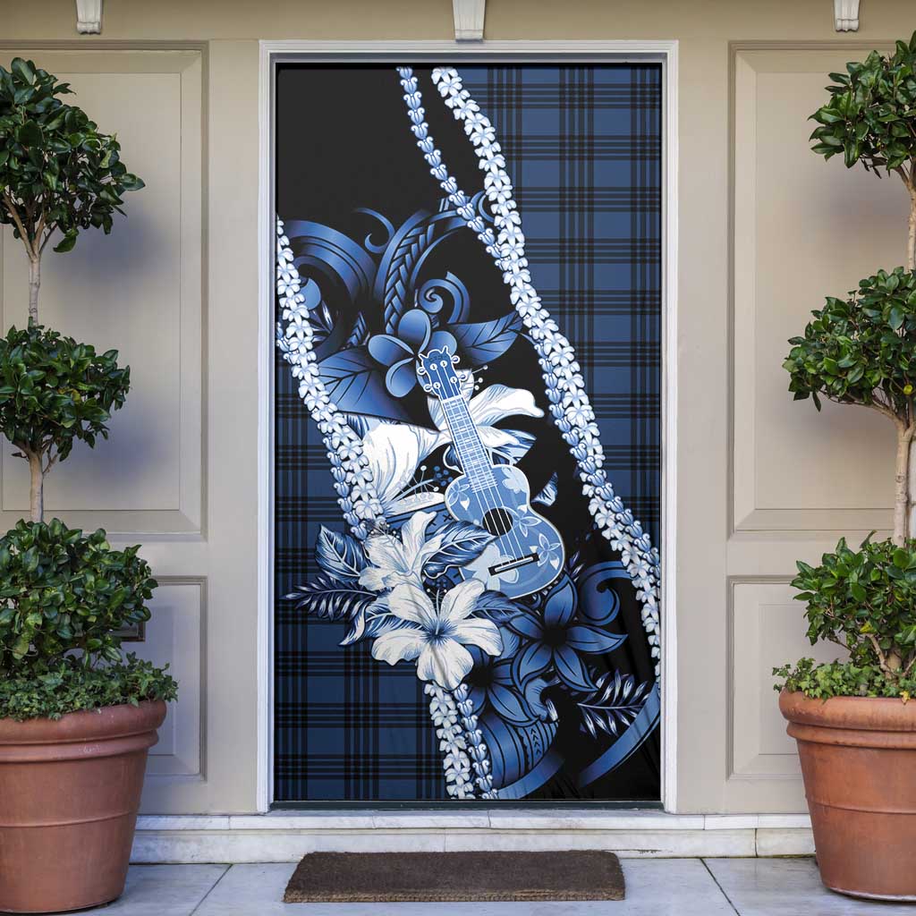 Hawaii Ukulele Door Cover Tropical Flowers With Palaka Effect Blue Version LT05 Blue - Polynesian Pride