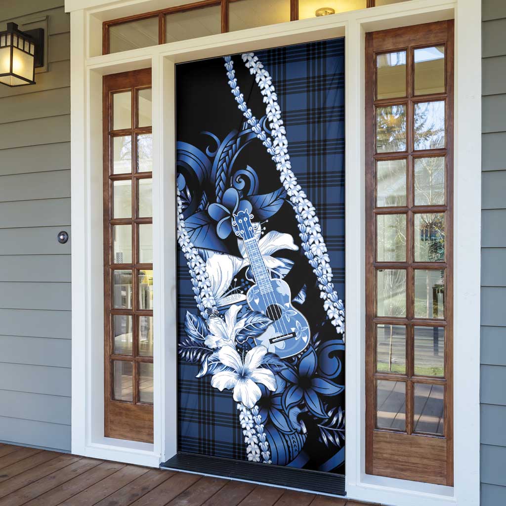 Hawaii Ukulele Door Cover Tropical Flowers With Palaka Effect Blue Version LT05 - Polynesian Pride