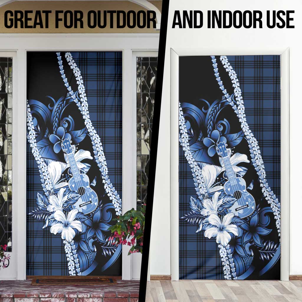 Hawaii Ukulele Door Cover Tropical Flowers With Palaka Effect Blue Version LT05 - Polynesian Pride