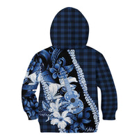 Hawaii Ukulele Kid Hoodie Tropical Flowers With Palaka Effect Blue Version - Polynesian Pride