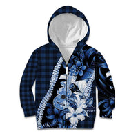 Hawaii Ukulele Kid Hoodie Tropical Flowers With Palaka Effect Blue Version - Polynesian Pride