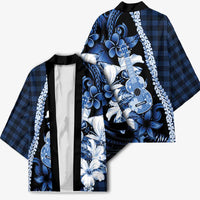 Hawaii Ukulele Kimono Tropical Flowers With Palaka Effect Blue Version - Polynesian Pride
