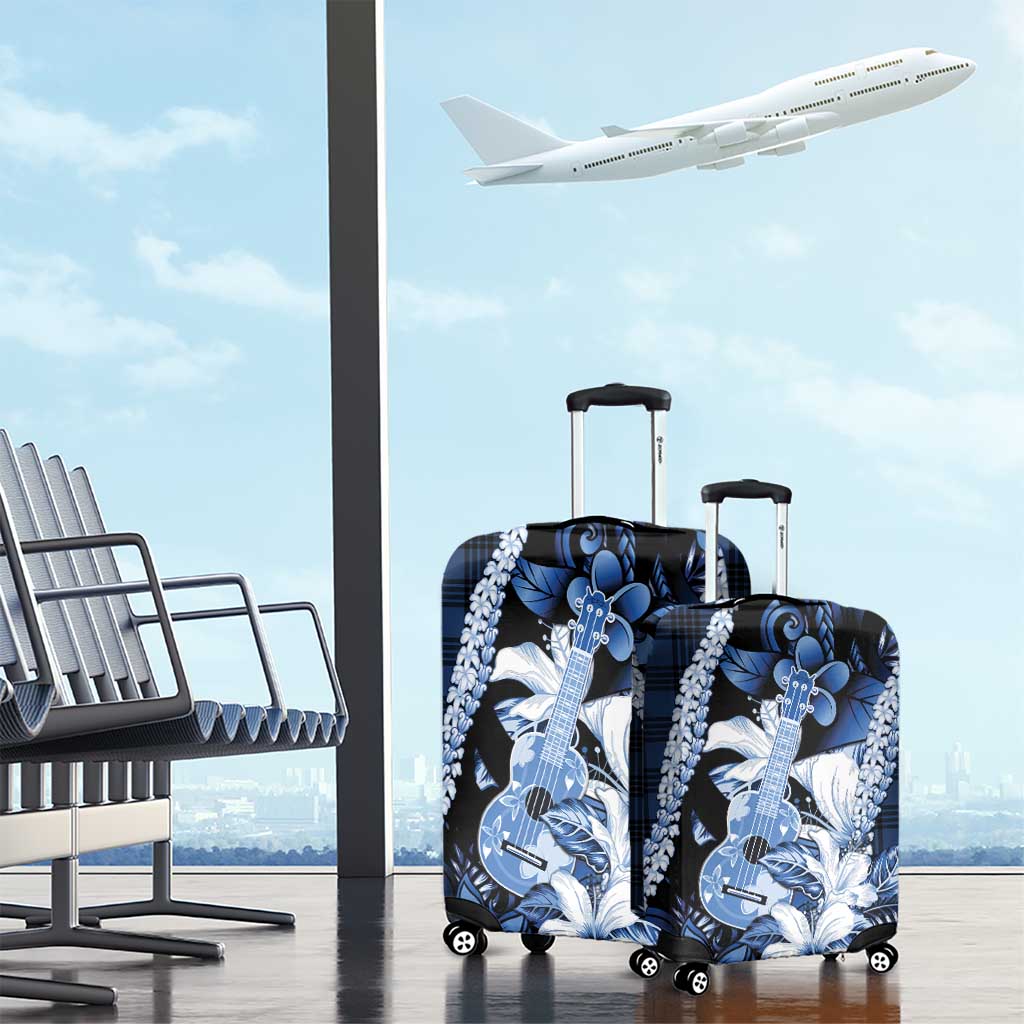 Hawaii Ukulele Luggage Cover Tropical Flowers With Palaka Effect Blue Version - Polynesian Pride