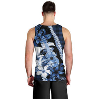 Hawaii Ukulele Men Tank Top Tropical Flowers With Palaka Effect Blue Version LT05 - Polynesian Pride