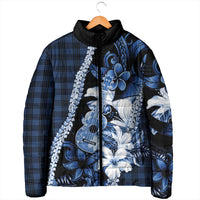 Hawaii Ukulele Padded Jacket Tropical Flowers With Palaka Effect Blue Version - Polynesian Pride