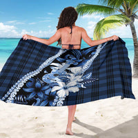 Hawaii Ukulele Sarong Tropical Flowers With Palaka Effect Blue Version - Polynesian Pride
