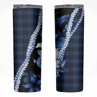 Hawaii Ukulele Skinny Tumbler Tropical Flowers With Palaka Effect Blue Version - Polynesian Pride