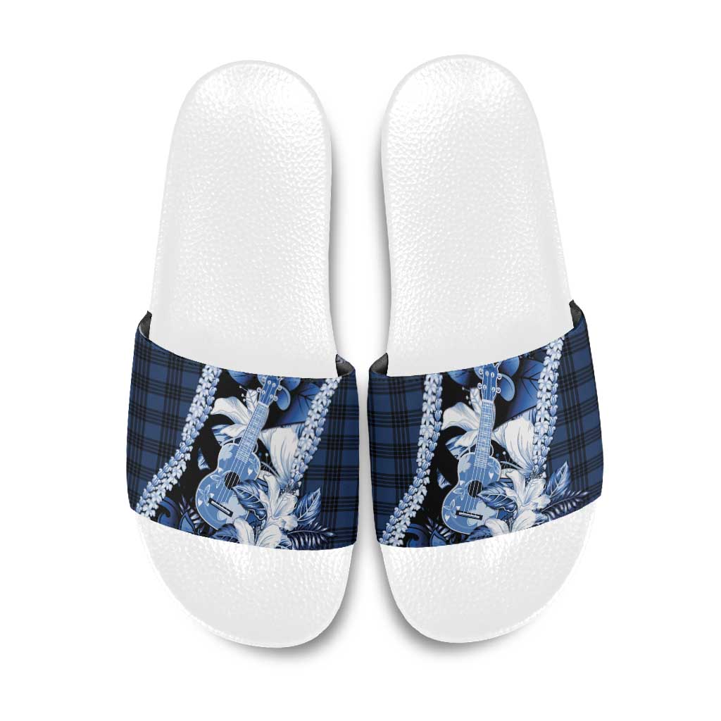 Hawaii Ukulele Slide Sandals Tropical Flowers With Palaka Effect Blue Version - Polynesian Pride