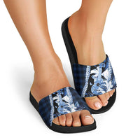 Hawaii Ukulele Slide Sandals Tropical Flowers With Palaka Effect Blue Version - Polynesian Pride