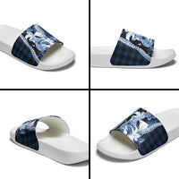 Hawaii Ukulele Slide Sandals Tropical Flowers With Palaka Effect Blue Version - Polynesian Pride