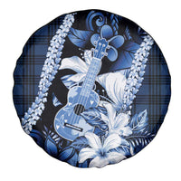 Hawaii Ukulele Spare Tire Cover Tropical Flowers With Palaka Effect Blue Version - Polynesian Pride