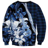 Hawaii Ukulele Sweatshirt Tropical Flowers With Palaka Effect Blue Version LT05 - Polynesian Pride