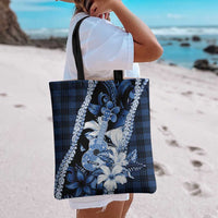 Hawaii Ukulele Tote Bag Tropical Flowers With Palaka Effect Blue Version - Polynesian Pride