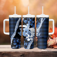 Hawaii Ukulele Tumbler With Handle Tropical Flowers With Palaka Effect Blue Version - Polynesian Pride
