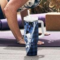 Hawaii Ukulele Tumbler With Handle Tropical Flowers With Palaka Effect Blue Version - Polynesian Pride