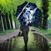 Hawaii Ukulele Umbrella Tropical Flowers With Palaka Effect Blue Version - Polynesian Pride