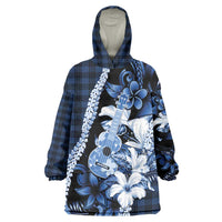 Hawaii Ukulele Wearable Blanket Hoodie Tropical Flowers With Palaka Effect Blue Version LT05 One Size Blue - Polynesian Pride
