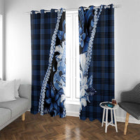 Hawaii Ukulele Window Curtain Tropical Flowers With Palaka Effect Blue Version - Polynesian Pride