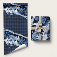 Hawaii Ukulele Wrapping Paper Tropical Flowers With Palaka Effect Blue Version LT05 58" × 23" Blue - Polynesian Pride