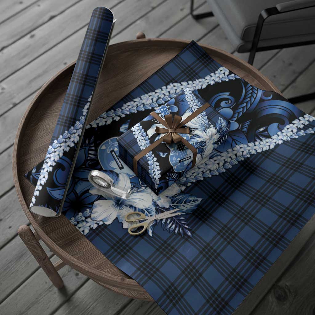 Hawaii Ukulele Wrapping Paper Tropical Flowers With Palaka Effect Blue Version LT05 - Polynesian Pride