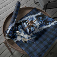 Hawaii Ukulele Wrapping Paper Tropical Flowers With Palaka Effect Blue Version LT05 - Polynesian Pride