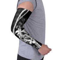 Hawaii Ukulele Arm Sleeves Tropical Flowers With Palaka Effect Black Version LT05 - Polynesian Pride