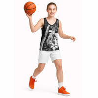 Hawaii Ukulele Basketball Jersey Tropical Flowers With Palaka Effect Black Version LT05 - Polynesian Pride