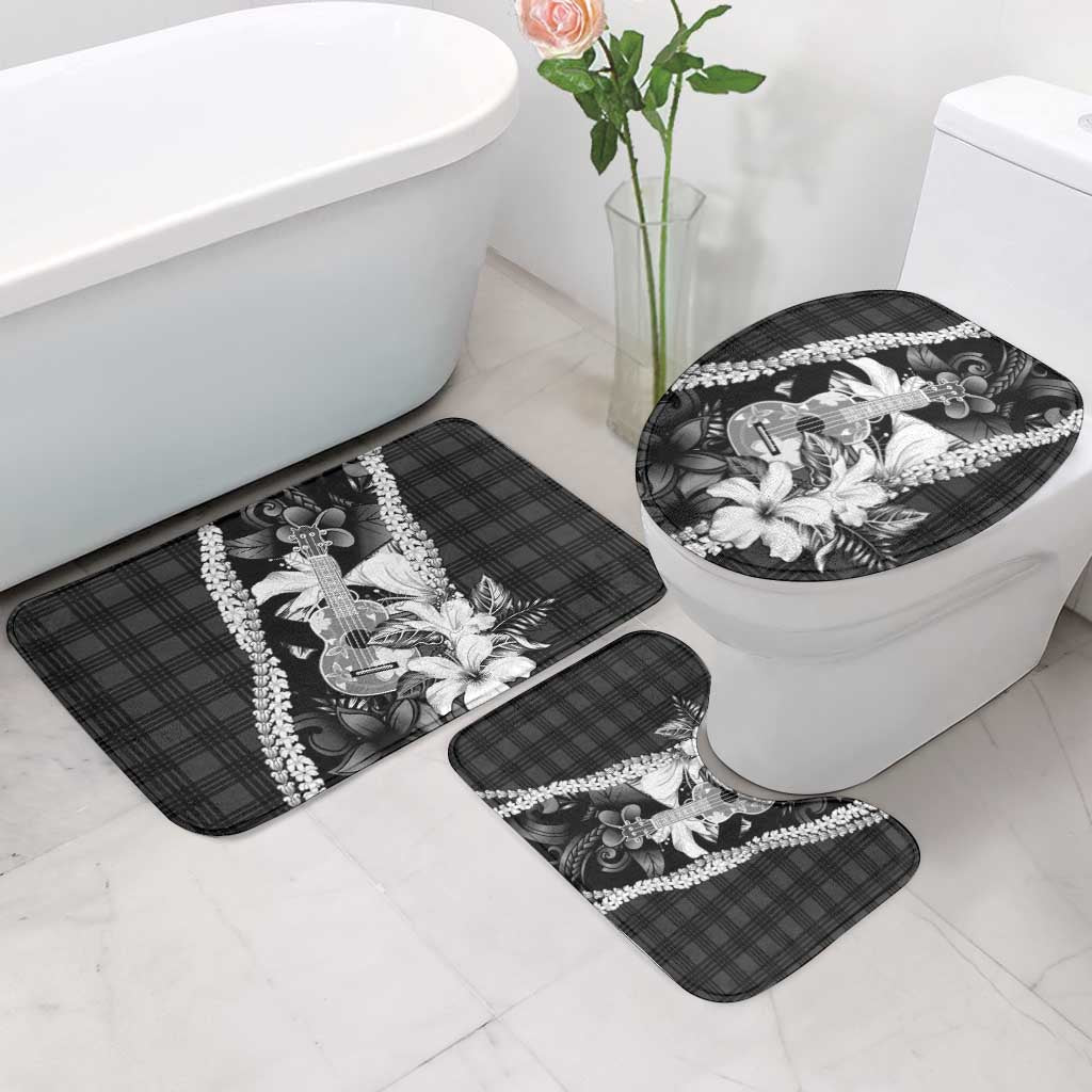 Hawaii Ukulele Bathroom Set Tropical Flowers With Palaka Effect Black Version LT05 - Polynesian Pride