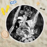 Hawaii Ukulele Beach Blanket Tropical Flowers With Palaka Effect Black Version - Polynesian Pride